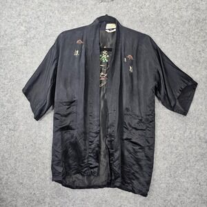Vintage Silk Kimono Top Womens M Black Art to Wear Hand Embroidered GODEN DRAGON